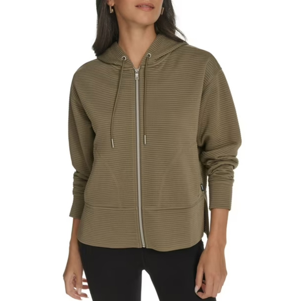 DKNY Tech Ottoman Full Zip ribbed Hoodie olive green size XXL outdoor casual